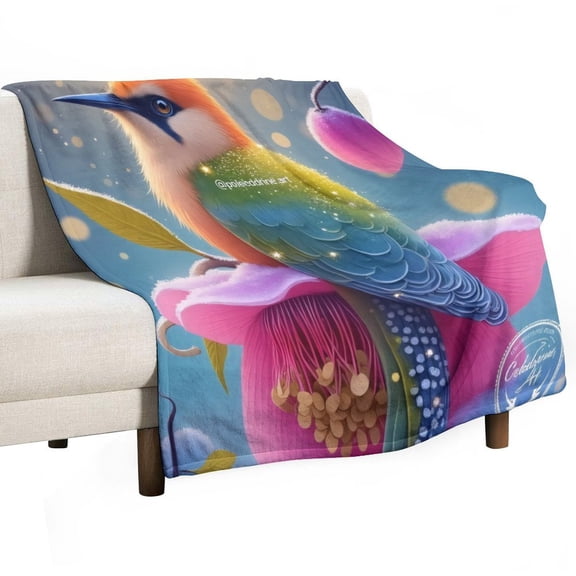 Colorful Bird on Pink Flower Throws Blankets for Sofa Bed Winter Plush Warm Blanket Holiday Gifts