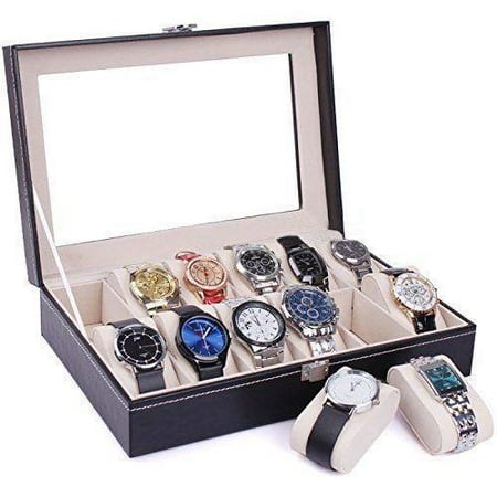 Watch Gift Box Set - Ktaxon Portable 12 Slots Watch Box Top Jewelry Storage Display Case Black