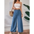 thumbnail image 5 of Women Linen Palazzo Pants Summer Boho Wide Leg High Waist Casual Lounge Pant Travel Vacation Outfits Denim Blue S, 5 of 9