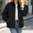 thumbnail image 5 of CHGBMOK Women's Plus Size Collared Bomber Jacket Casual Zip Up Long Sleeve Windbreaker Coat Elastic Cuffs Hem Outerwear with Pockets, 5 of 9