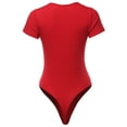 thumbnail image 3 of A2Y Womens Regular Fit Lightweight Deep V-Neck Short Sleeve Bodysuit Red L, 3 of 6