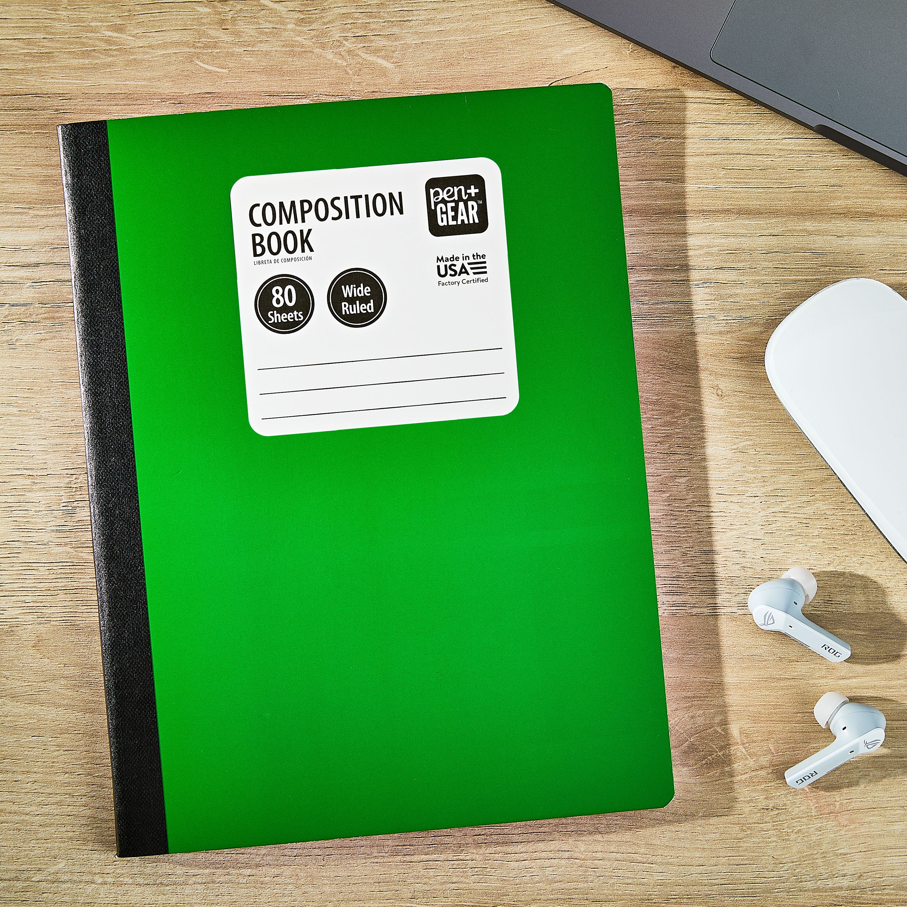 Pen+Gear Wide Ruled Composition Book, 7.5" x 9.75", Green, 80 Sheets