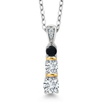 Gem Stone King 925 Silver and 10K Yellow Gold Round White Lab Grown Diamond and Black Onyx Pendant Necklace for Women (0.54 Cttw, Gemstone April Birthstone, with 18 inch Chain)