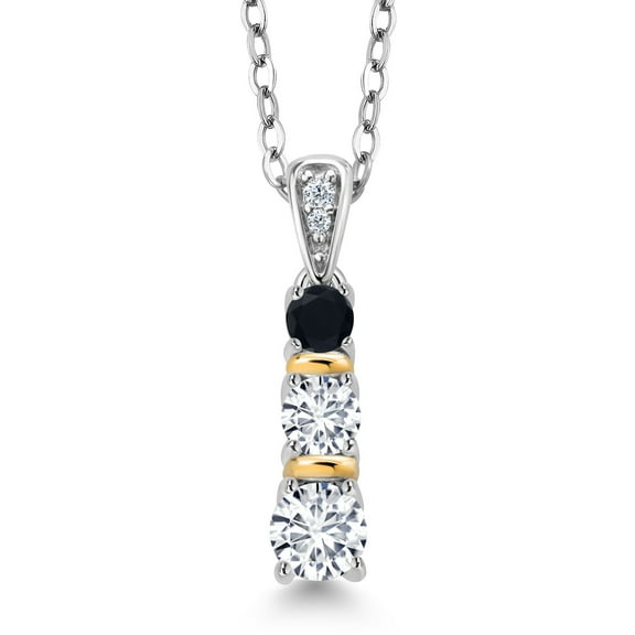 Gem Stone King 925 Silver and 10K Yellow Gold Round White Lab Grown Diamond and Black Onyx Pendant Necklace for Women (0.54 Cttw, Gemstone April Birthstone, with 18 inch Chain)