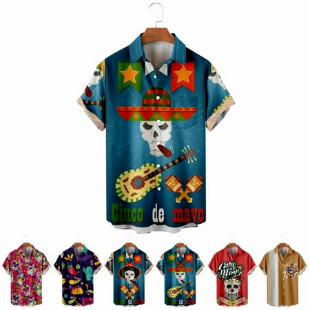 

LANLIN Plus Size Short Sleeve Button Down Tops Shirt Regular Party Costume Sizes Kids-Adult Unisex