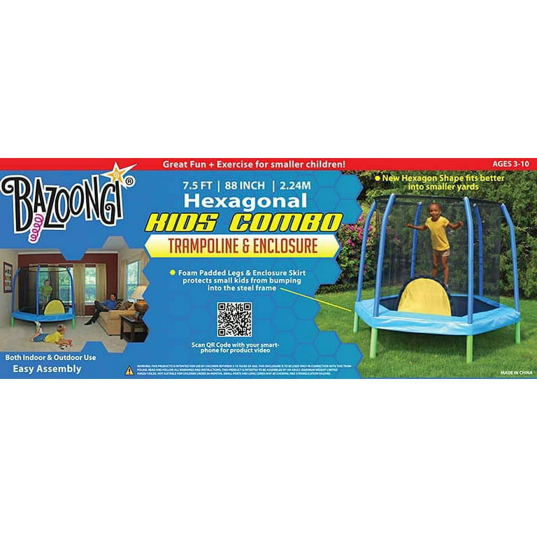 Bazoongi Hexagonal 7.5 Foot Trampoline with Safety Enclosure Blue