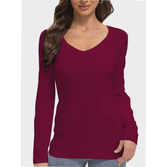 Long Sleeve Shirts for Women Sexy V Neck Tops Fitted Tight T Shirts Basic Tee