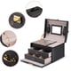 thumbnail image 5 of Joyero grande, joyero de 3 niveles, joyero con cerradura con cajón y espejo para mujeres y niñas, organizador de joyas, anillos, pendientes, collares (negro) JFHHH pequeña, 5 of 5