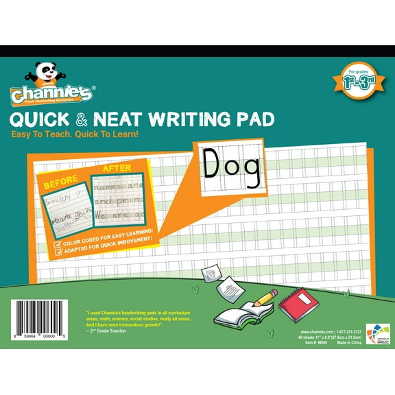 Channie's Quick & Neat Handwriting Construction Notebooks, 8.5" x 11", Multicolor, 80 Pages, 1 Count, 1 Pack