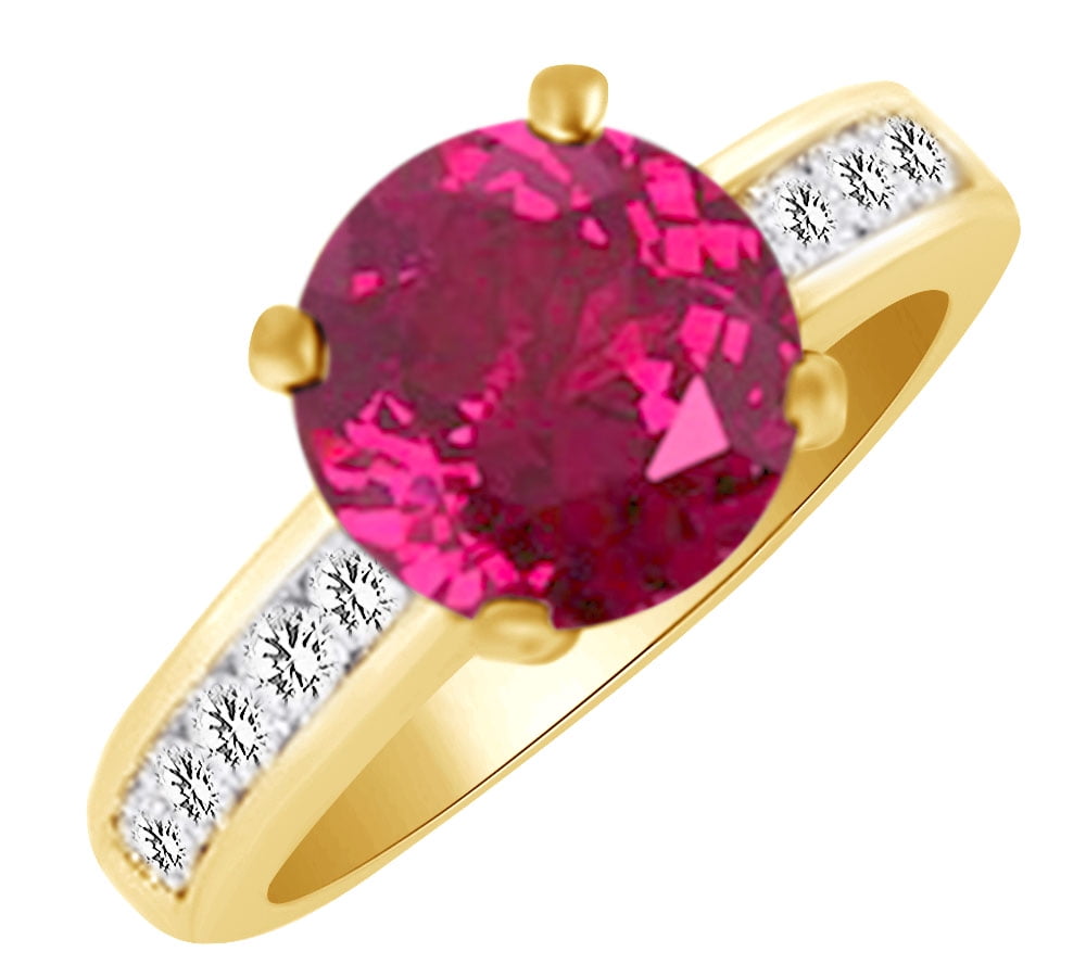 (4.25 cttw) Simulated Pink Sapphire & White Natural Diamond Engagement Wedding Ring In 14k Yellow Gold With Ring Size 4 by Jewel Zone US