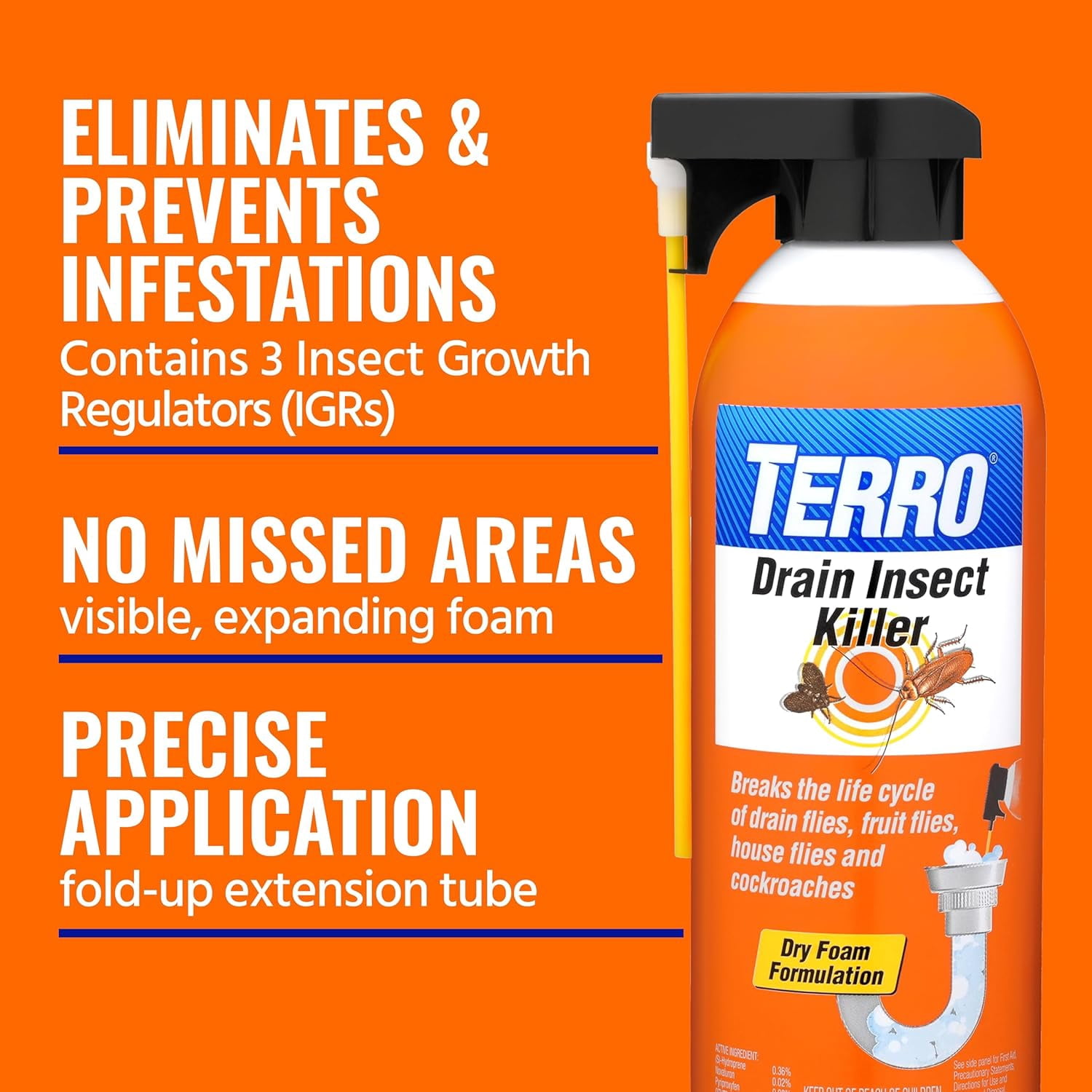 Drain Insect Killer - T590 Drain Fly Killer Spray - Foam Treatment for Fruit Flies, House Flies, and Cockroaches