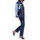 thumbnail image 5 of Pantalones vaqueros de pierna recta de retazos para mujer Pantalones de mezclilla de bloque de color deshilachado y estiramiento de tiro medio XBTCLXEBCO Azul, T XXL, 5 of 6
