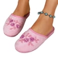 thumbnail image 7 of Women's Velvet Floral Embroidered Closed Toe House Slippers Slip On Soft Anti-Slip Indoor Bedroom Home Slides, 41, 7 of 7