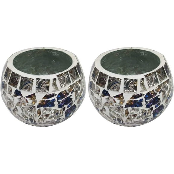 India Meets India Handicraft Ceramic Tea Light Holder Set of 2, Mosaic Candle Holder Home décor, Best Gifting Made by Awarded Indian Artisan