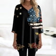 thumbnail image 5 of Womens Tops V-neck 3/4 Sleeve Blouses Casual Mid-length Shirts Fashion Print Tunic Tops With Pockets Black L, 5 of 6