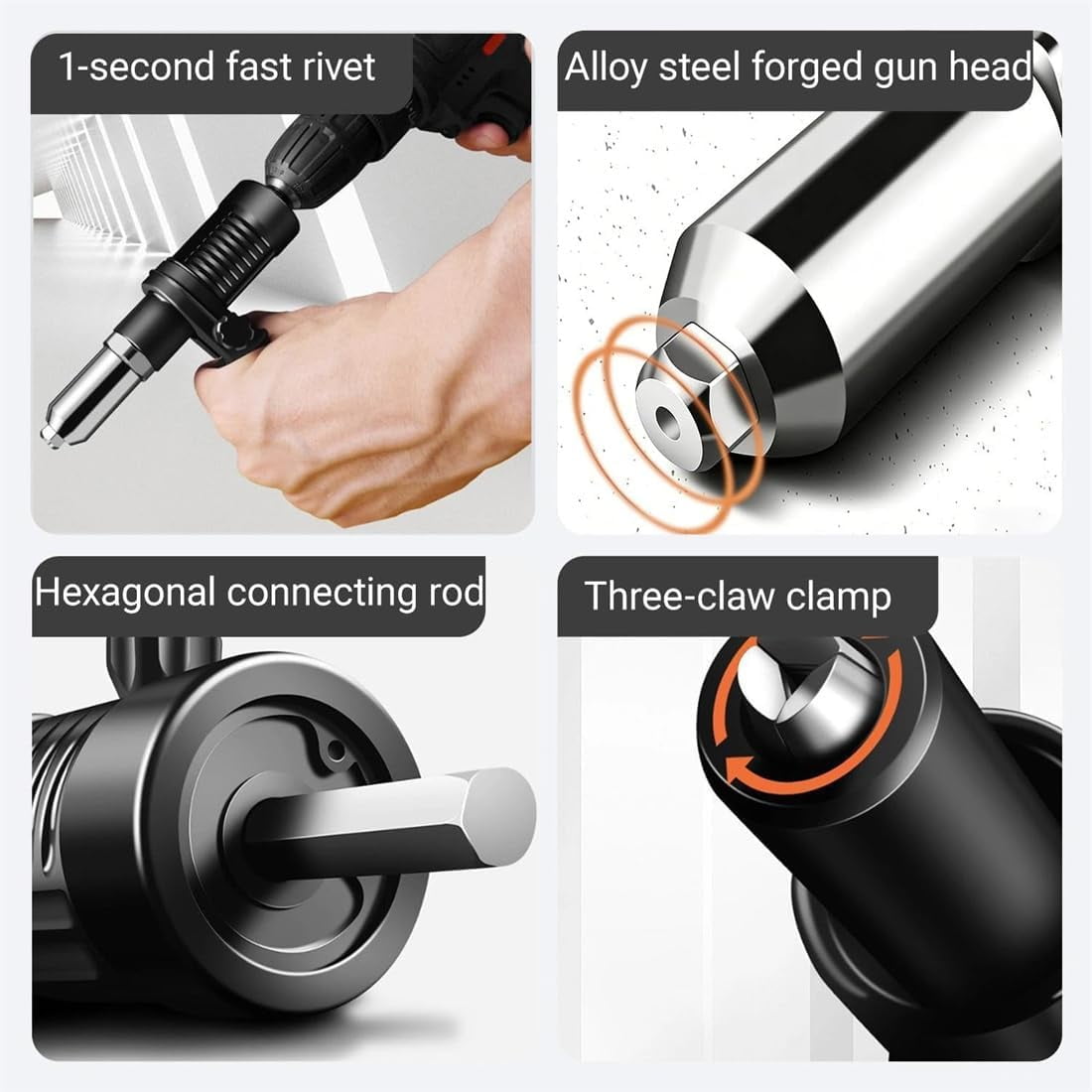 Professional Electric Rivet Gun Adapter Kit for Cordless Drill, 2026 New Drill Attachment with 4 Sizes Threaded Heads (M3 M4 M5 M6), Hand Tool for Metal Working, Automotive, HVAC & DIY Home RepairT