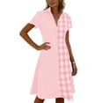 thumbnail image 4 of QUNYINEY Beach Womens Dress Midi Summer Plaid Short Sleeve Shirt Dress Collared A Line Casual Loose Fit Dress, 4 of 5