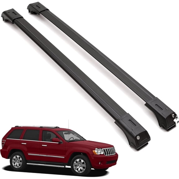 ERKUL Roof Rack Cross Bars for Jeep Grand Cherokee 2005-2010| Aluminum Crossbars with Anti Theft Lock for Rooftop | Compatible with Raised Rails - Black
