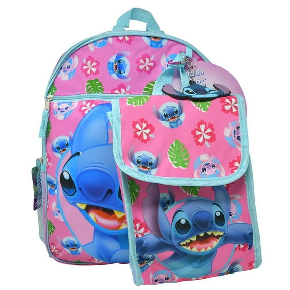 Stitch 16" Backpack 4pc Set with Lunch Kit, Key Chain & Carabiner