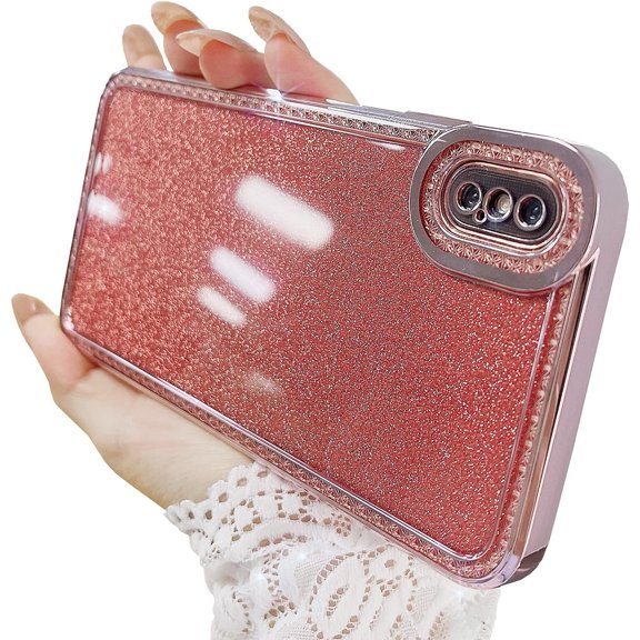 Compatible with iPhone Xs Max Phone Case Cover Glitter Bling Cute Flexible Sparkly Clear XS Max Case Shockproof for Women Girl 6.5'' Brick Red