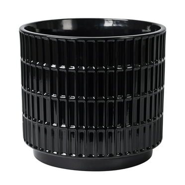Mainstays 6”D x 5.5”H Round Ceramic Grid Planter, Black