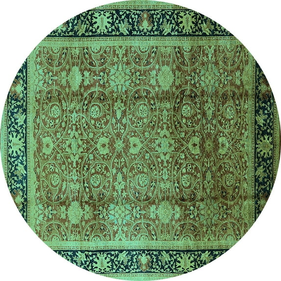 Ahgly Company Indoor Round Oriental Turquoise Blue Industrial Area Rugs, 3' Round