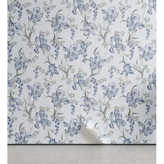 Ambesonne Floral Boho Peel & Stick Wallpaper for Home, Garden Scene Romance, 13"x36", Pale Ceil Blue Pale Grey