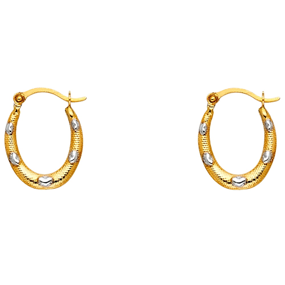 Hoop Earrings 14k White Gold Graduated Design Diamond Cut Polished French Lock Genuine 15 x 4 mm Hoop Earrings 14k White Gold Graduated Design Diamond Cut Polished French Lock Genuine 15 x 4 mm
