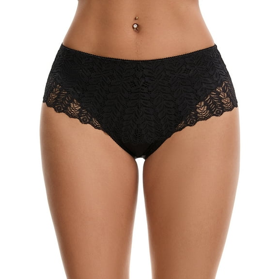 Unique Bargains Mid Rise Breathable Lace Underwear Briefs S Black