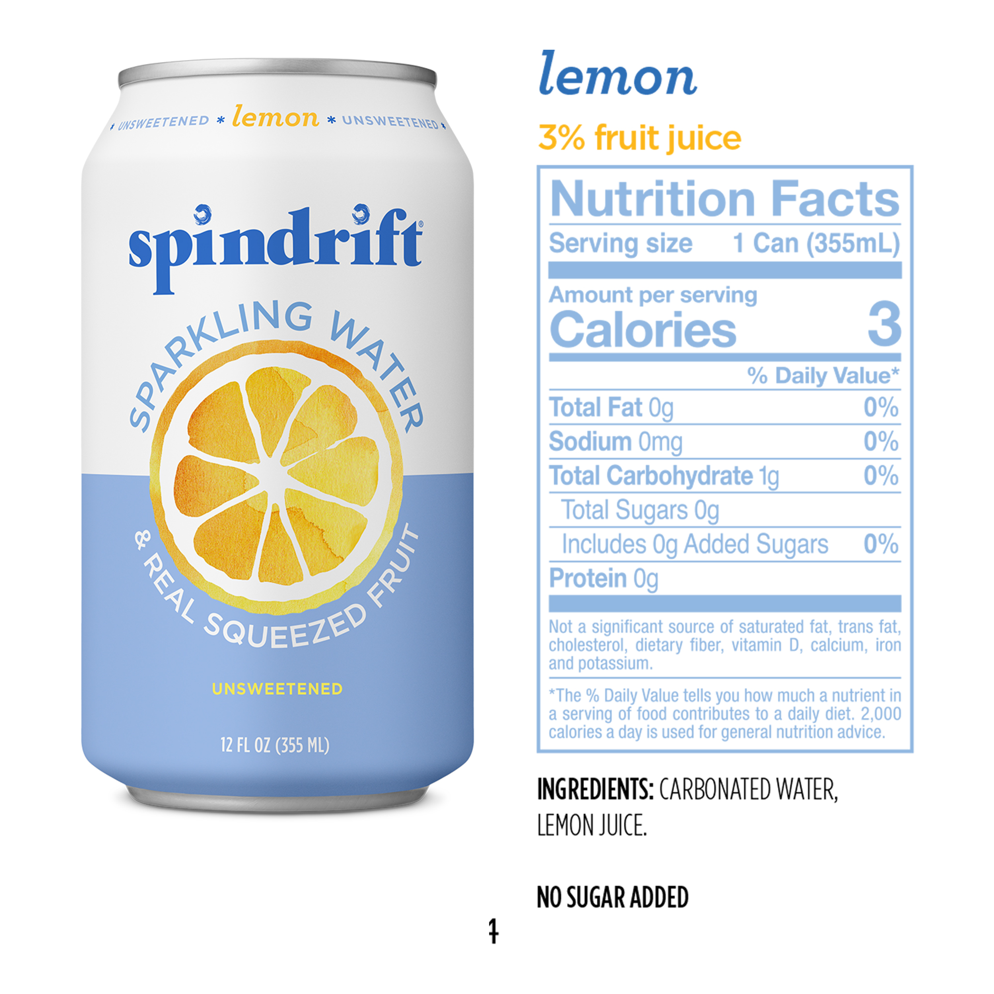 Spindrift Sparkling Water, Lemon Flavored, Made with Real Squeezed Fruit,12 fl oz, 8 Count, No Sugar Added, 3 Calories per Can - image 3 of 7