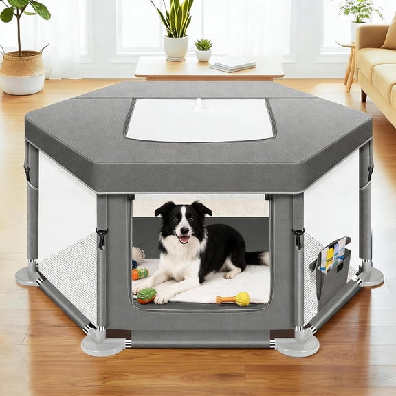 Parque Infantil para Perros, 42.51 X 42.51 X 26 Pulgadas, Portatil Parque para Mascotas, con Puerta, Cubierta, Durable Parque para Perros de Diseño Transpirable para Medianas y Pequeños Mascota (Gris)