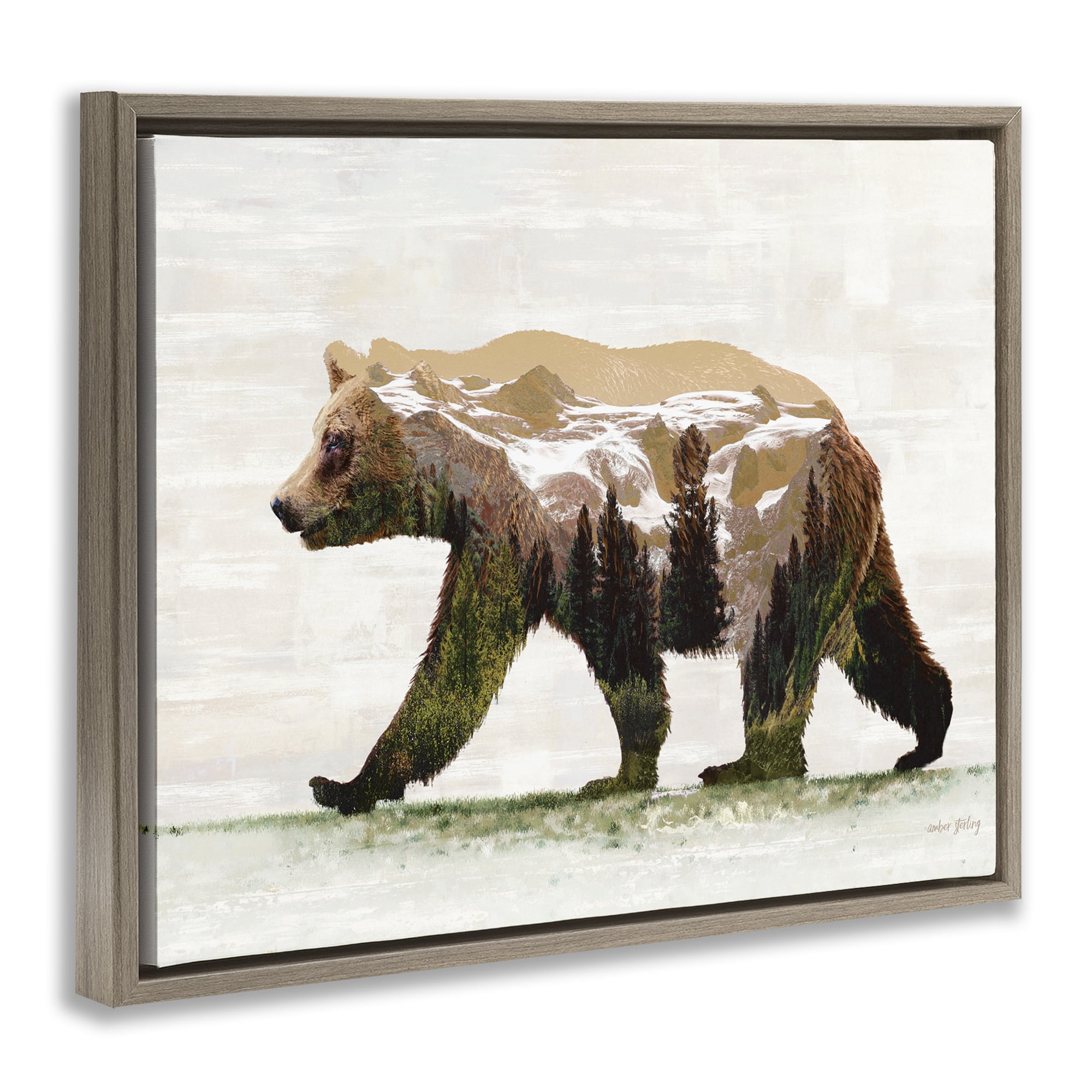 Stupell Industries Woodland Pattern Bear Animals & Insects Painting Brown Floater Framed Art Print Wall Art, 21 x 17