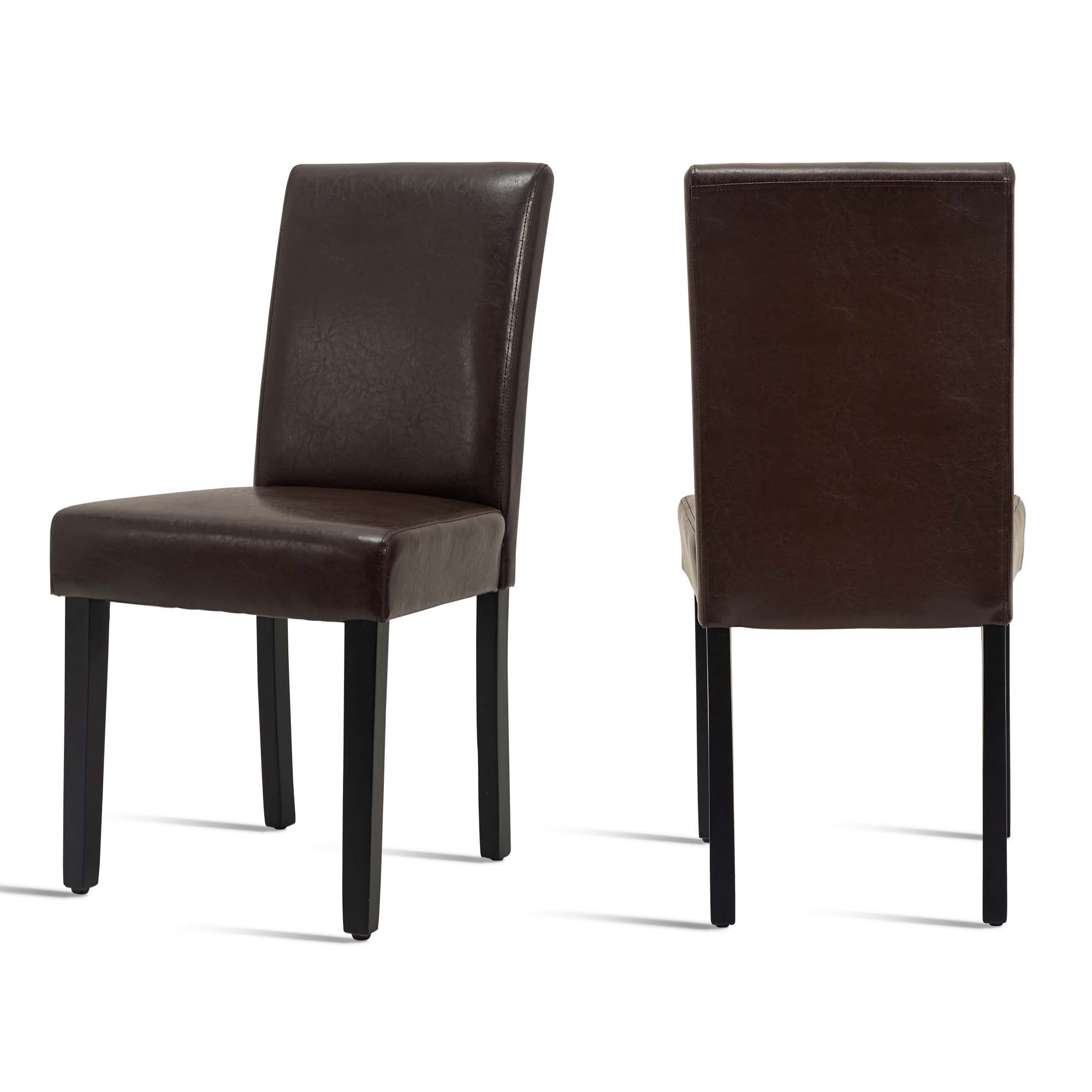 PU Dining Chairs Set of 2 Large Dining Chair with Wood Legs,Brown