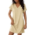 thumbnail image 3 of Horkkom Tshirt Dress Women Short Sleeve V Neck Solid Color Mini Dresses Summer Casual Beach Sundresses L, 3 of 10