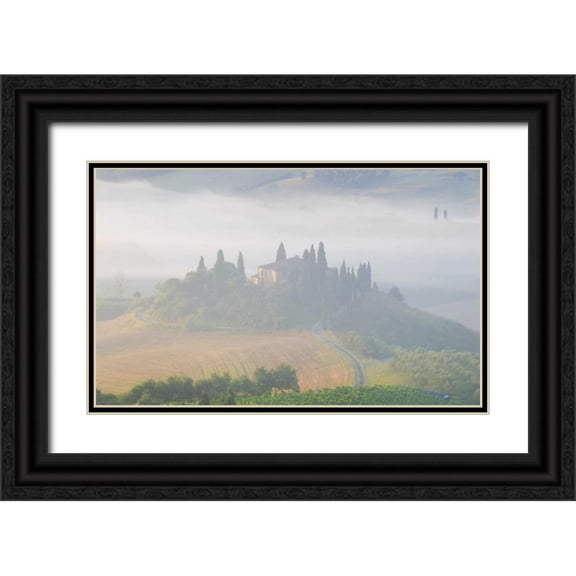 Delisle, Gilles 18x13 Black Ornate Wood Framed with Double Matting Museum Art Print Titled - Italy, Tuscany Belvedere house in morning fog