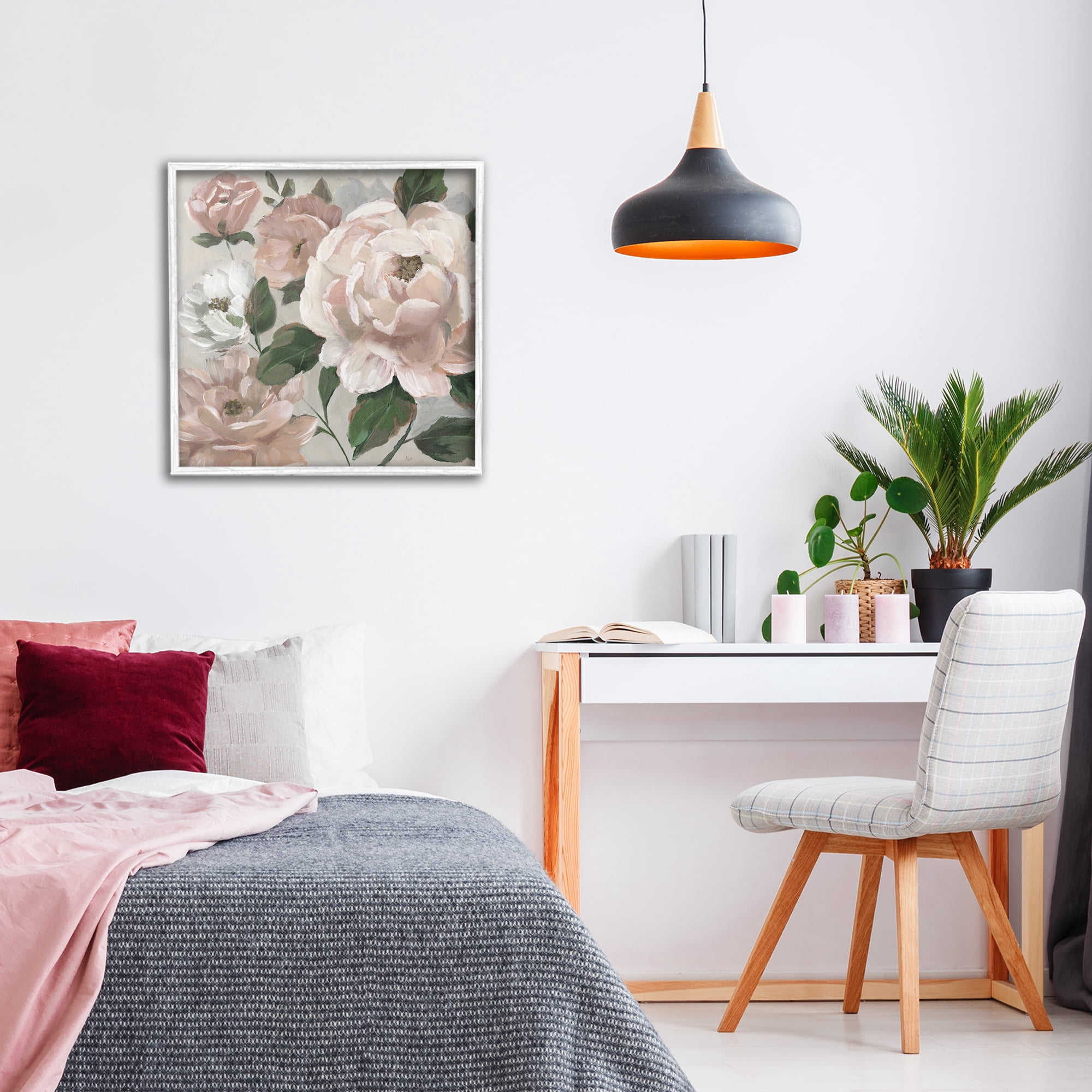 Stupell Industries Delicate Blush Peonies with Leaves White Framed Giclee Art, design by Nan