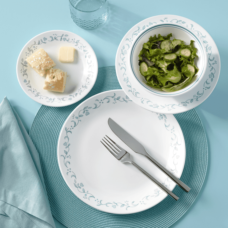 Free Shipping! Corelle White and Green Round 12-Piece Dinnerware
