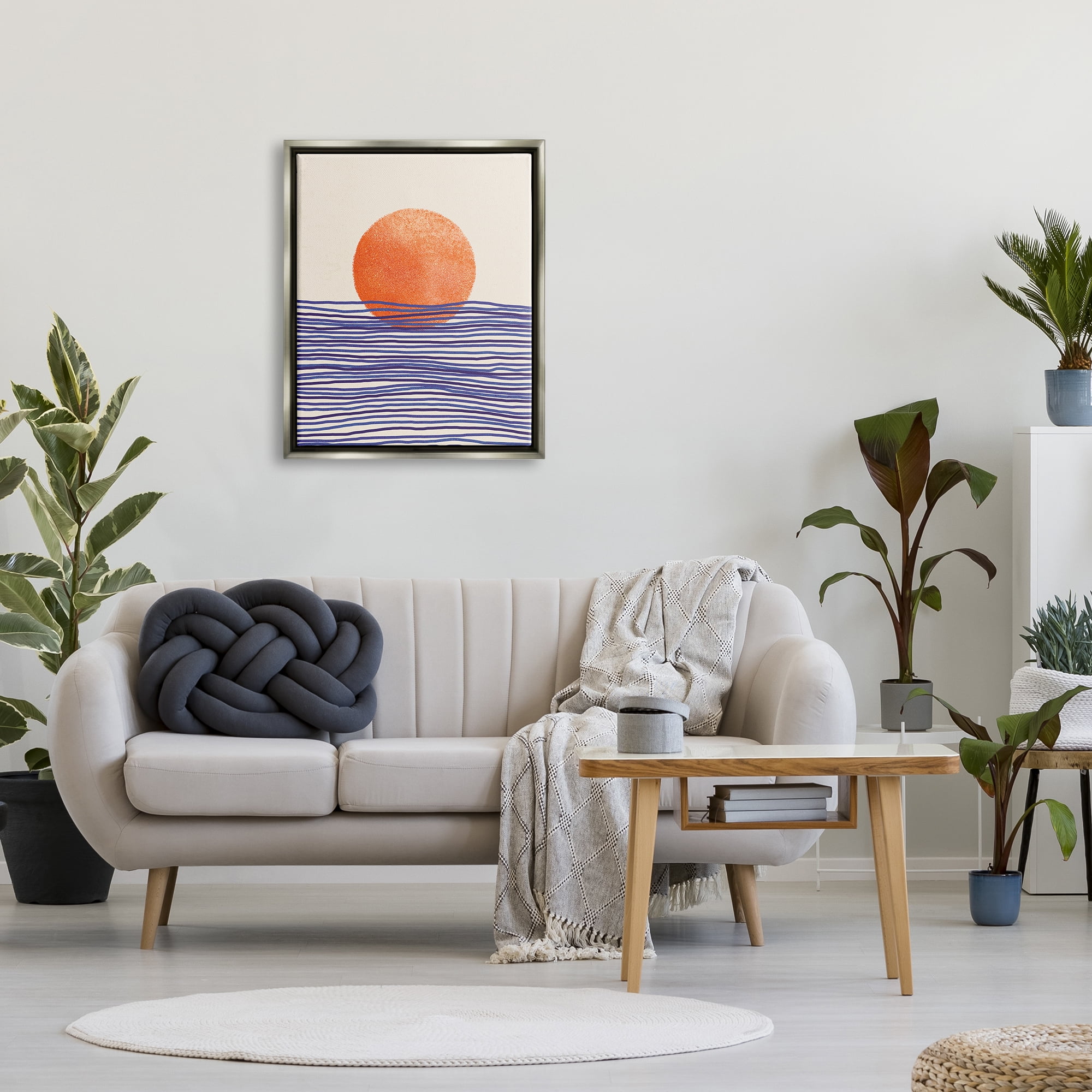 Stupell Contemporary Sea Landscape Sunshine Abstract Painting Gray Floater Framed Art Print Wall Art