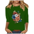 thumbnail image 1 of Tnhcen Chemises à Manches 3/4 pour Femmes avec Imprimé Floral d'Automne et Col Rond - Basiques Décontractés Grande Taille P-3TG, 1 of 4