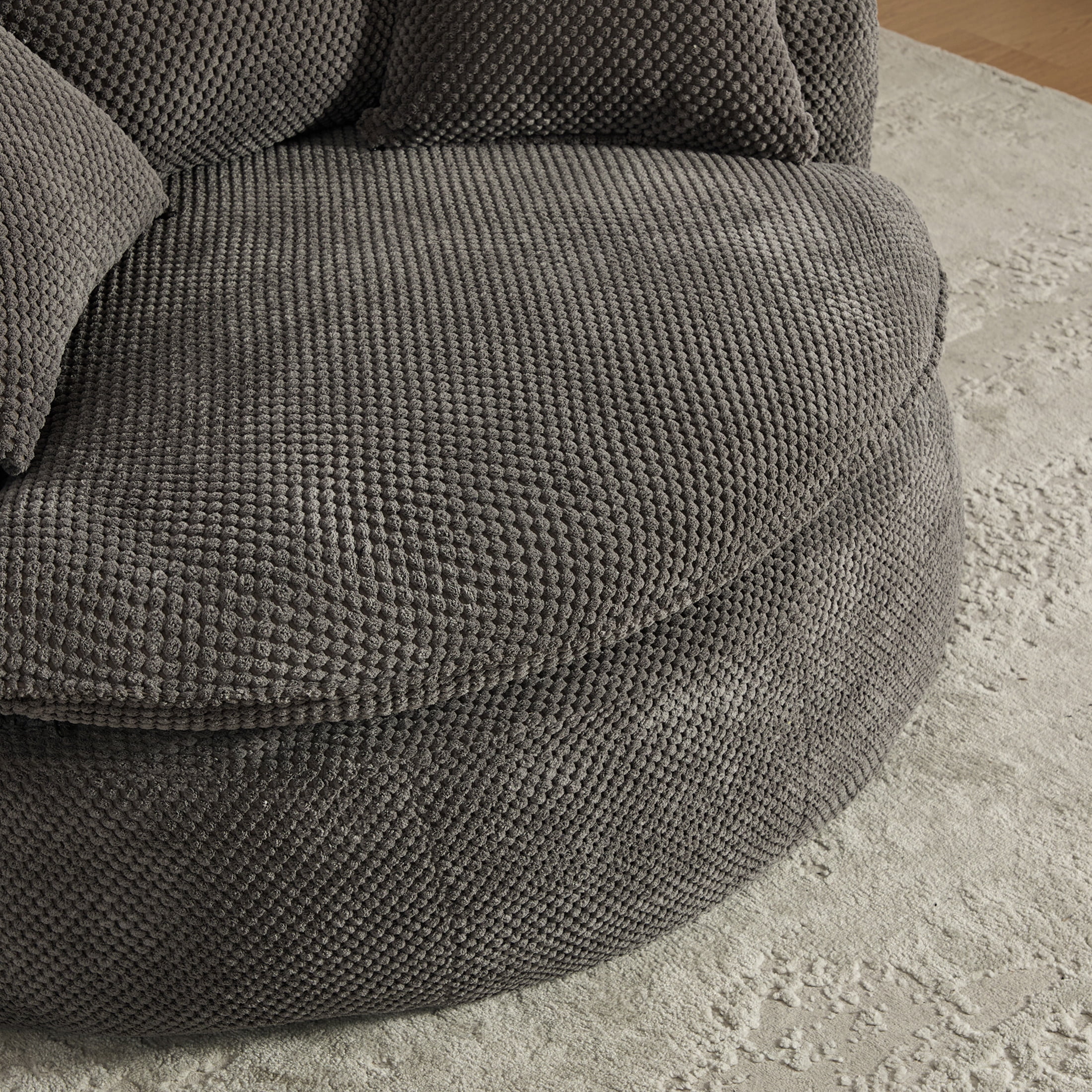 GDF Studio 53.15-Inch Oversized Pumpkin-Shaped Lounge Chair with Footstool Ottoman, Gray