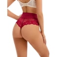 thumbnail image 2 of DARING DIVA Women's High-Waisted Underwear Thong Briefs Lace Trim Panties Wine Red L, 2 of 6