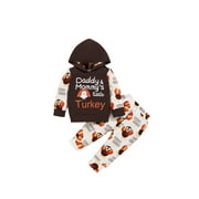 Doqcey Kids Turkey Letter Print Long Sleeve Hooded Pullover+ Long Pants