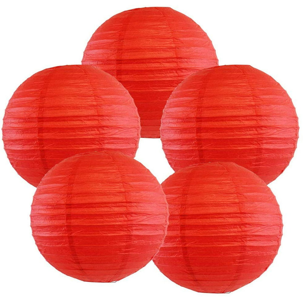 16" Red Paper Lantern (Set of 5) Round Chinese/Japanese Hanging Paper
