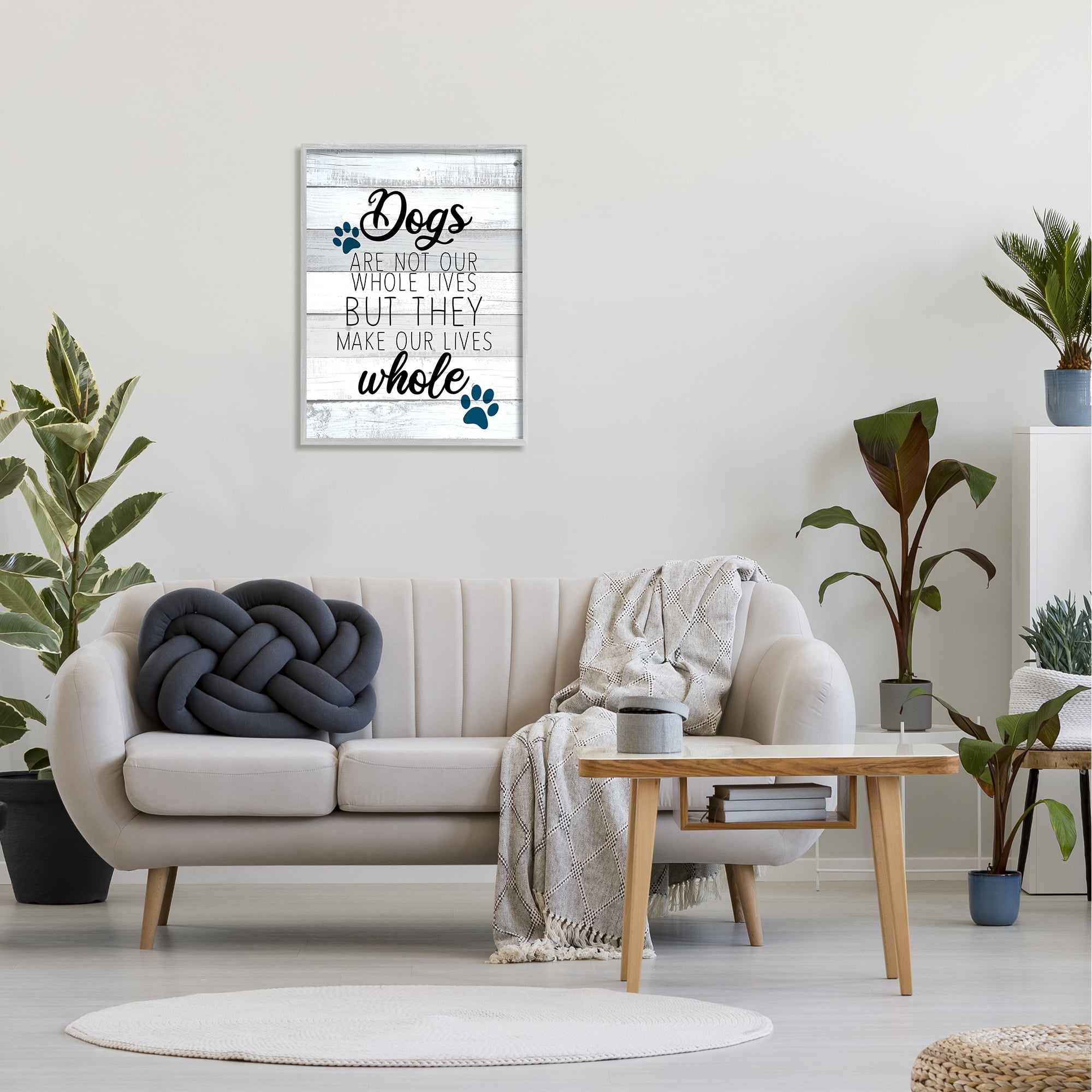 Stupell Industries Dogs Make Our Lives Whole Paw Icon Striped Backdrop,24 x 30, Design by Kim Allen
