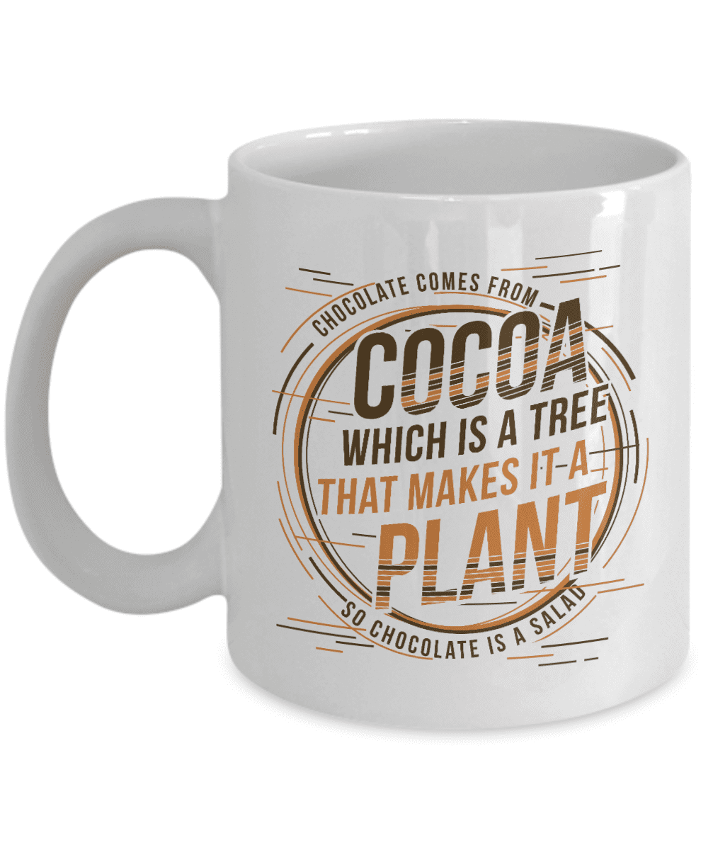 Chocolate Comes From Cocoa Funny Diet Humor Quotes Coffee & Tea Mug Cup,  Dieting Items, Utensils & Giftables For Women Who Are Health Conscious But  Lovers Of White, Dark & Hot Chocolates (