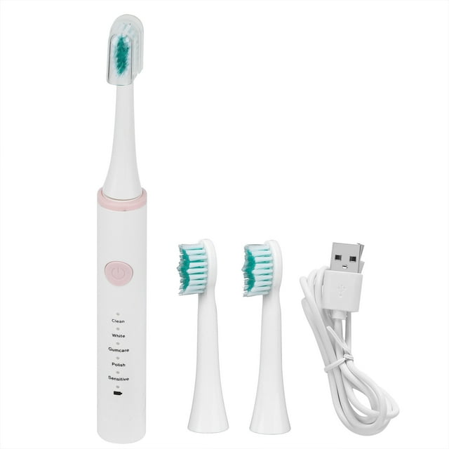 Brosse à dents électrique étanche à chargement USB 5 modes ultrasonique à poils doux Blanc