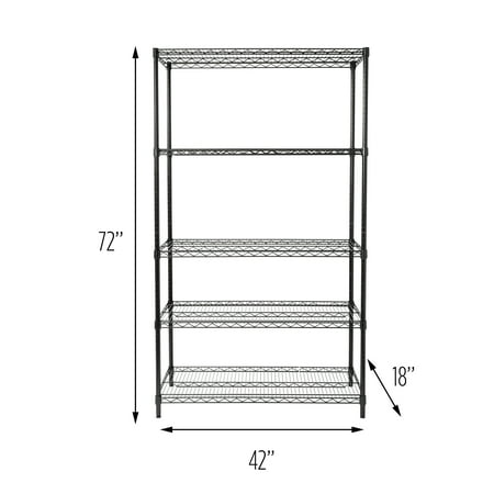 Honey-Can-Do 5-Tier Heavy-Duty Adjustable Shelving Unit With 800-lb Per Shelf Capacity, Black,Shelves & Shelf Units Black,Steel