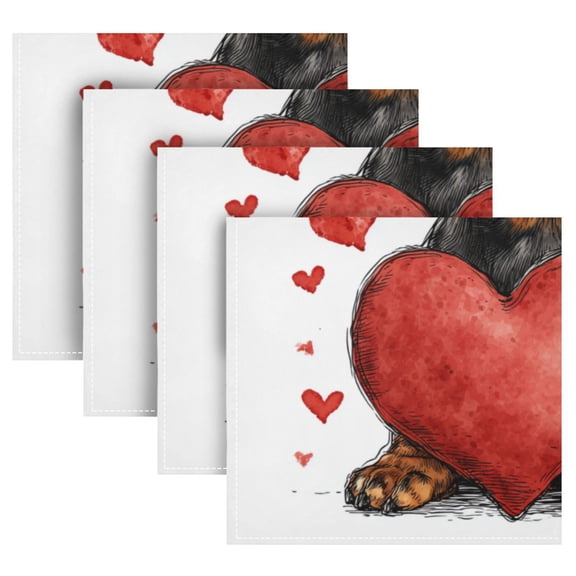 Cloth Napkins Set of4 100% Satin Peachskin Velvet 20x20inx4 Napkins Cloth napkins are washable Soft and Absorbent Love Surrounds The Dog Pattern