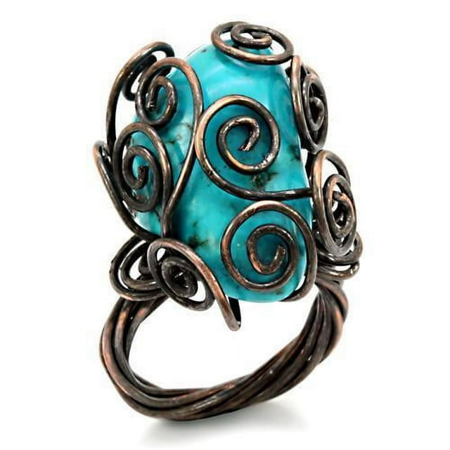 Bague en Laiton Ton Antique avec Turquoise Synthétique en Turquoise pour Femmes Thème Boho Couleur Pierre Turquoise Style LOA597 Taille 6