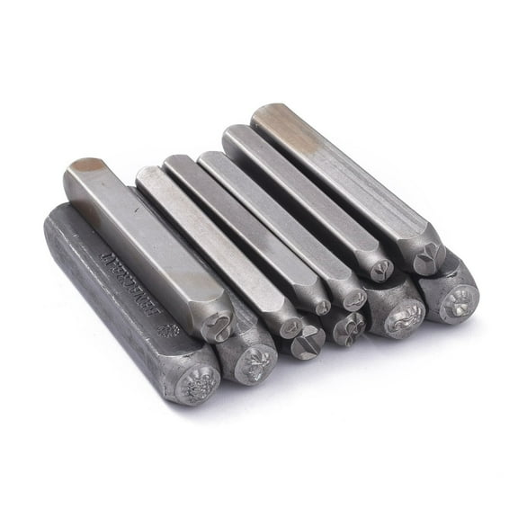 15 pc Iron Seal Stamps Stamping Tools for Leather Craft Cuboid with Mixed Shapes Pattern Gunmetal 61.5~64.5x6~10x6~10mm